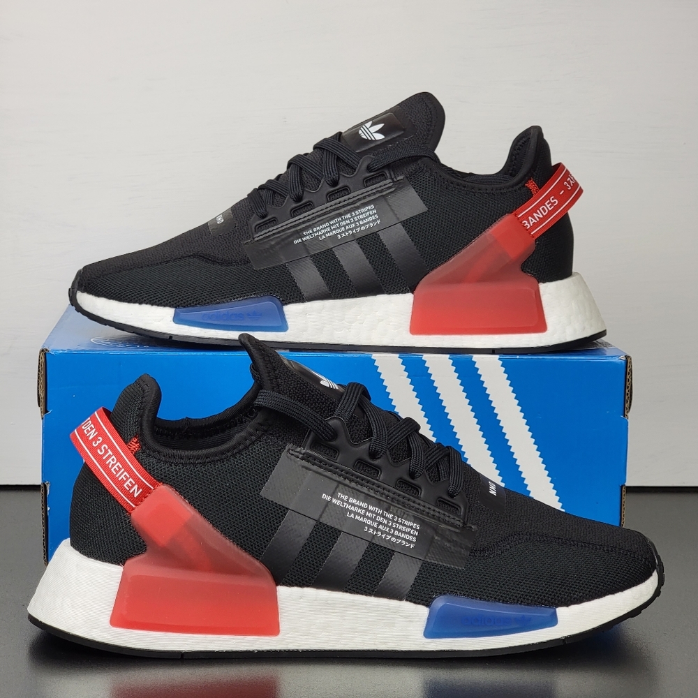 Adidas Originals NMD_R1 V2 Boost Sneakers Black Blue Red Men's Running Shoes
